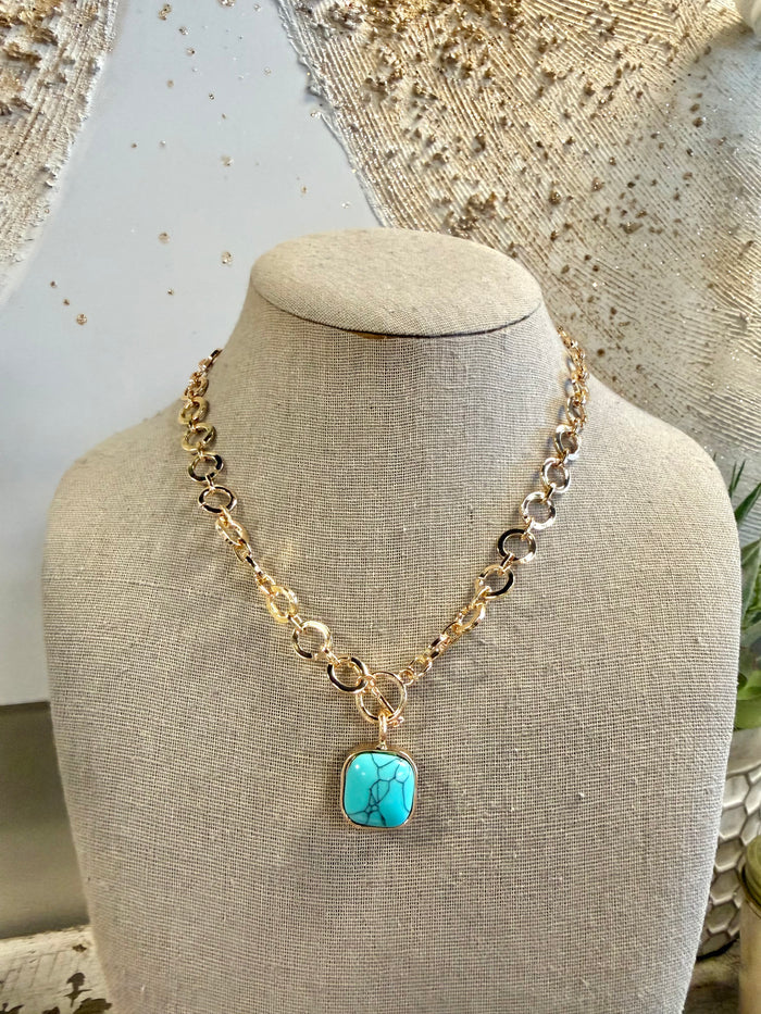 Turquoise-Tone Medallion Toggle Necklace
