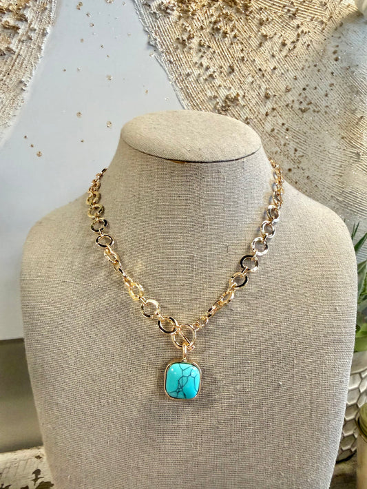 Turquoise-Tone Medallion Toggle Necklace