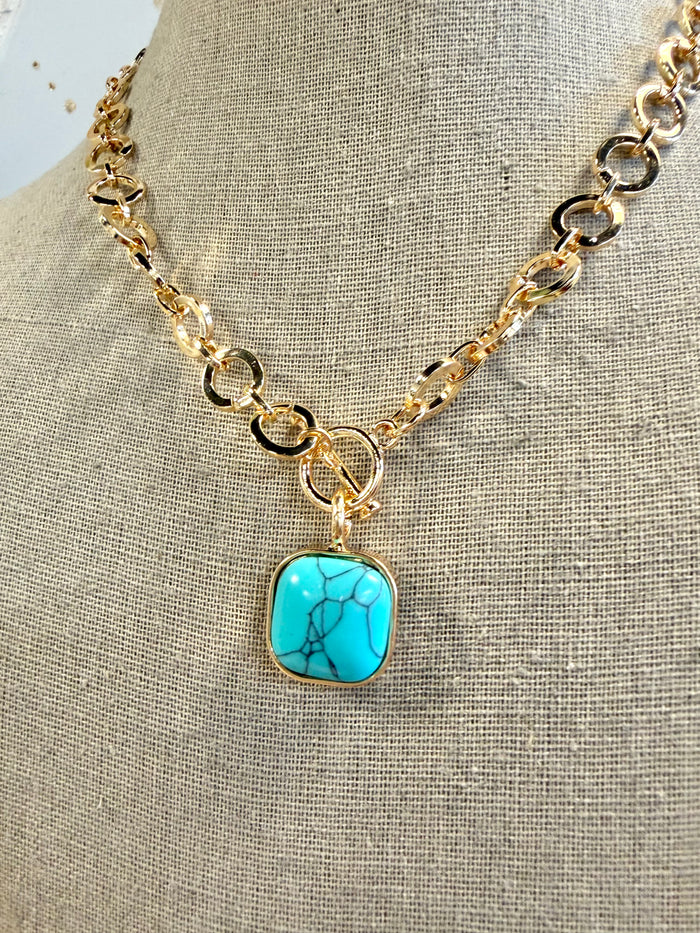 Turquoise-Tone Medallion Toggle Necklace