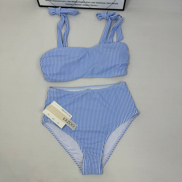 Two-piece striped high-waist swimming suit