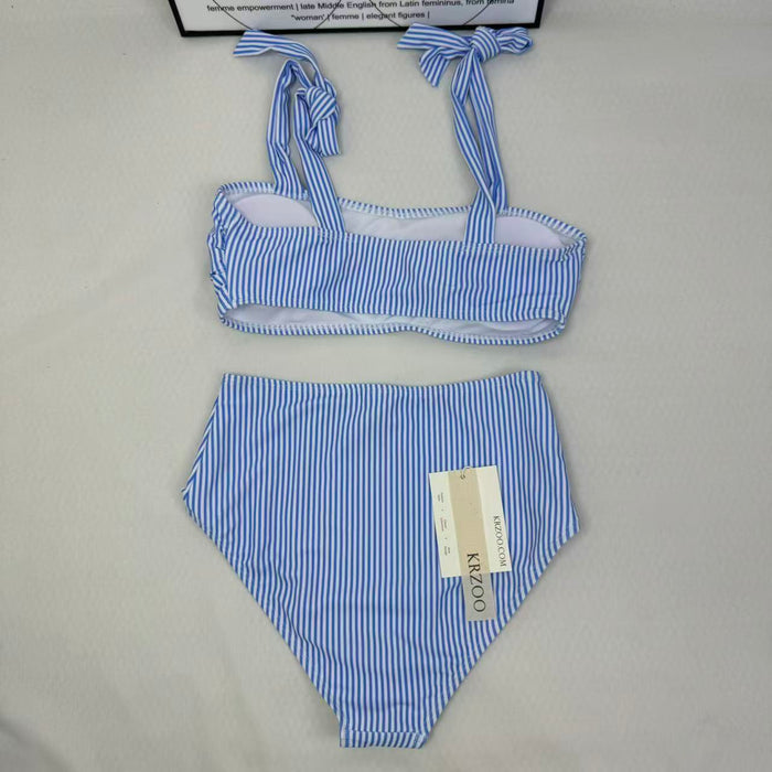 Two-piece striped high-waist swimming suit