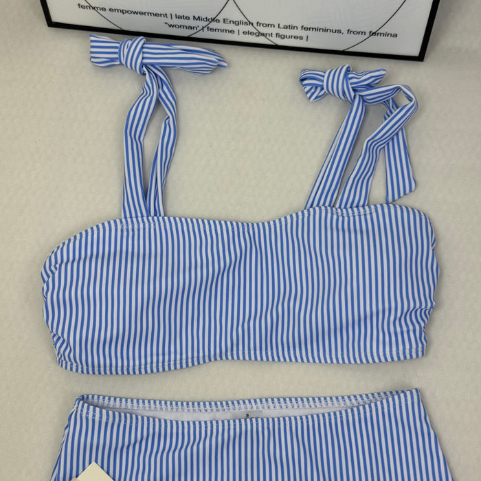 Two-piece striped high-waist swimming suit