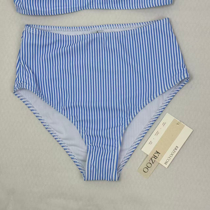 Two-piece striped high-waist swimming suit