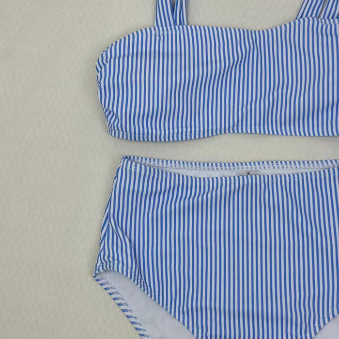 Two-piece striped high-waist swimming suit