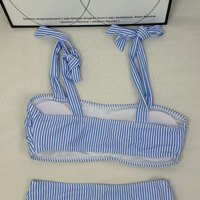 Two-piece striped high-waist swimming suit