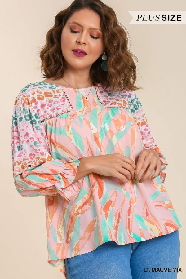 Umgee Mixed Print Blouse