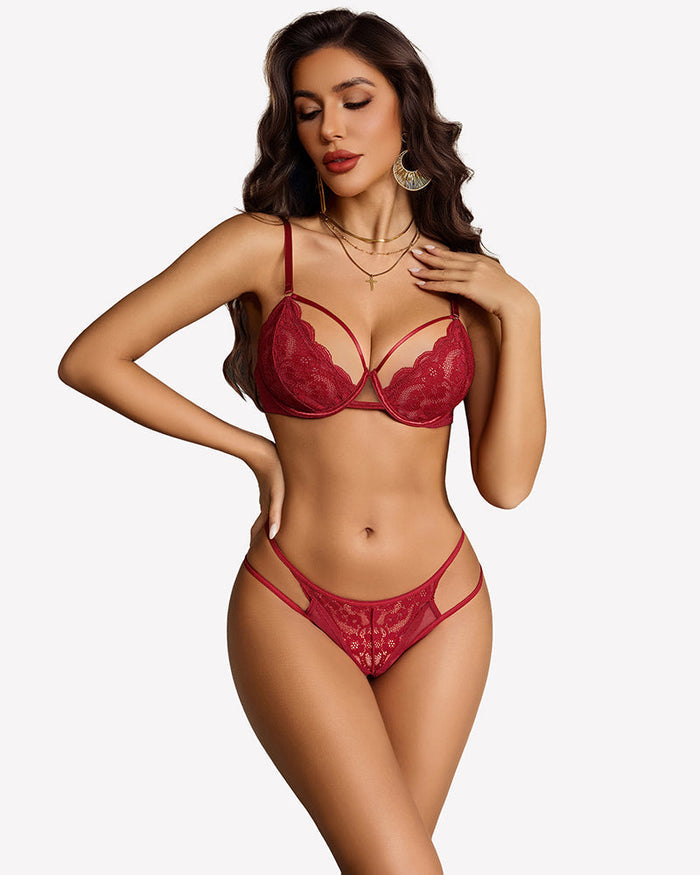 Underwire Push Up Sheer Bra and Panty Set