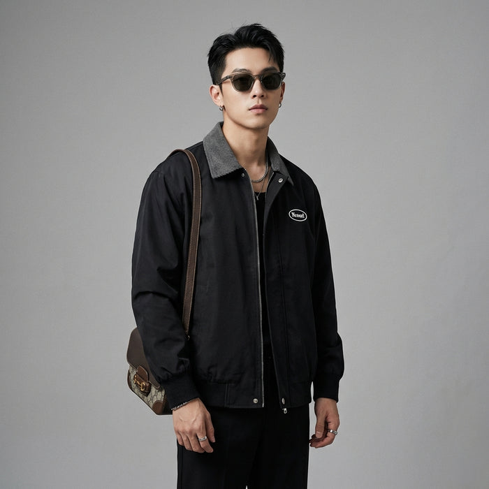 Veste bomber color block noire pour un style streetwear moderne - Koreanxwear - Taille M