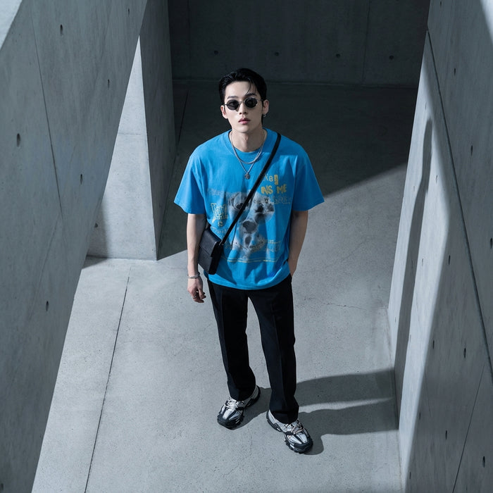 T-shirt unisexe imprimé rétro en coton noir, style streetwear K-fashion