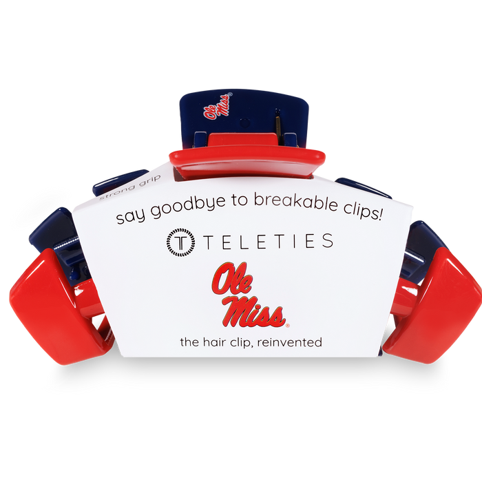 University of Mississippi hair clip, Hotty Toddy hair clip, TELETIES medium hair clip, bendable teeth hair clip, thick hair clip, medium hair clip, college hair accessories, Ole Miss hair clip, school spirit clip, durable hair clip.