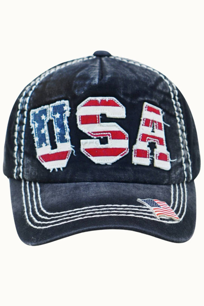 USA Patriotic Dad Cap with Flag Patch Lettering and Flag Pin