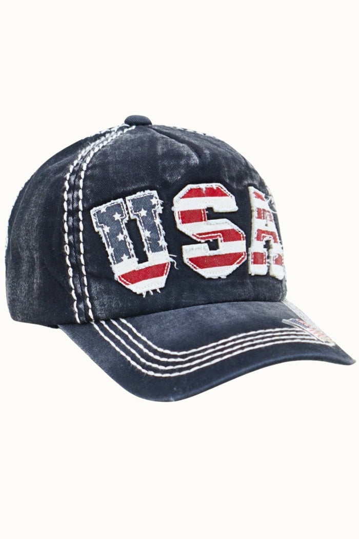 USA Patriotic Dad Cap with Flag Patch Lettering and Flag Pin