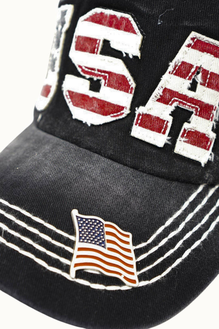 USA Patriotic Dad Cap with Flag Patch Lettering and Flag Pin