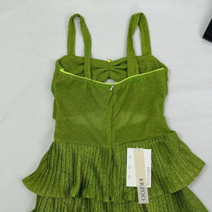V-neck halter dress with sequins on the skirt