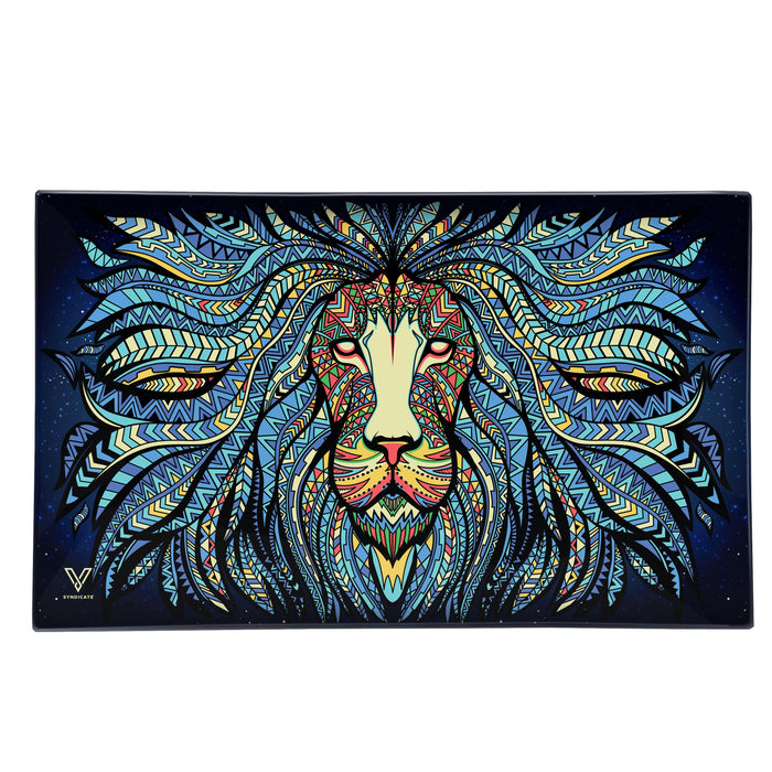 V Syndicate Shatter Proof Glass Rolling Tray - Tribal Lion