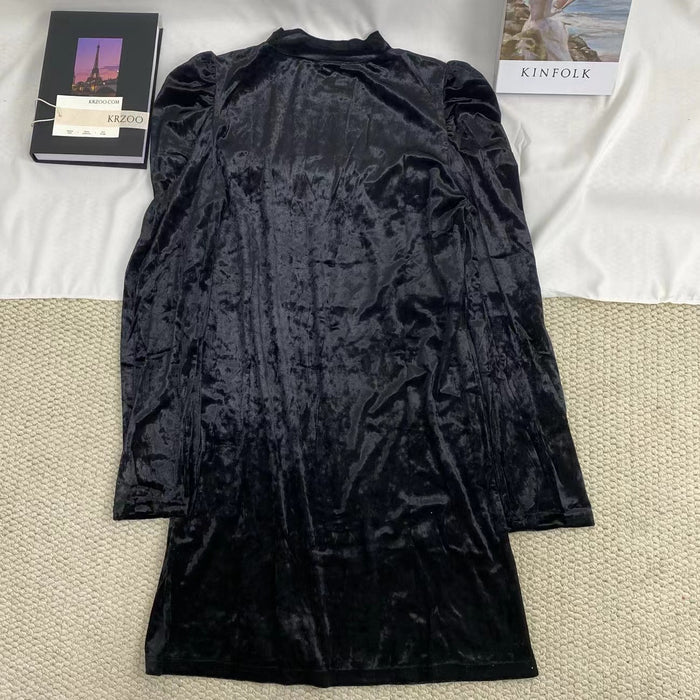 Velvet Dress With Puff Sleeves