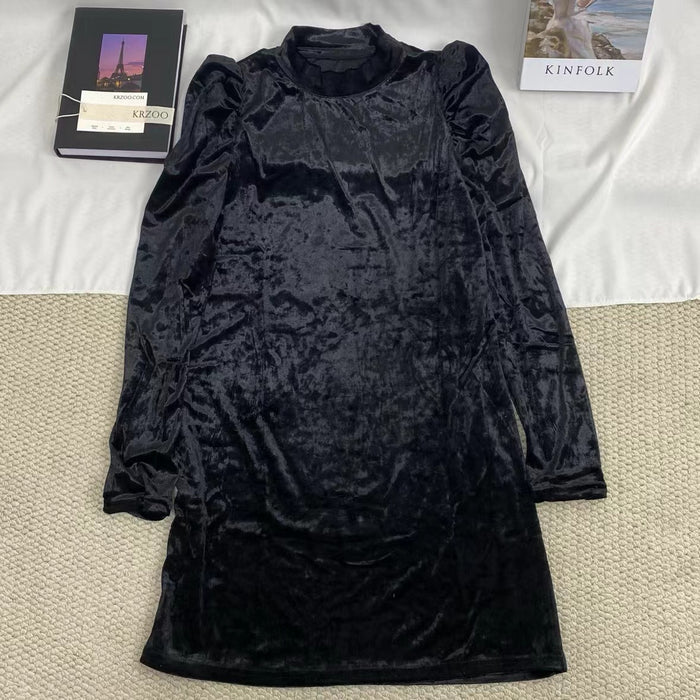 Velvet Dress With Puff Sleeves