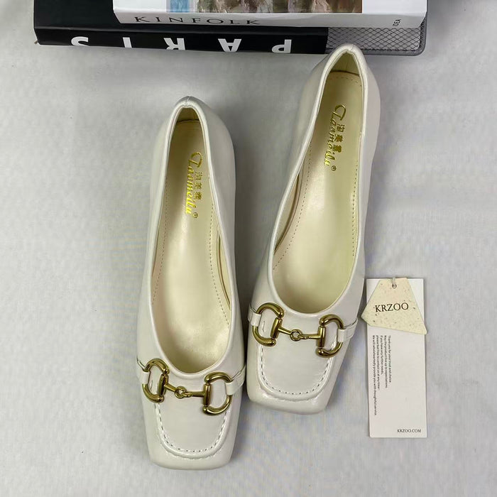 Versatile mid-heel thick-soled square-toe shoes