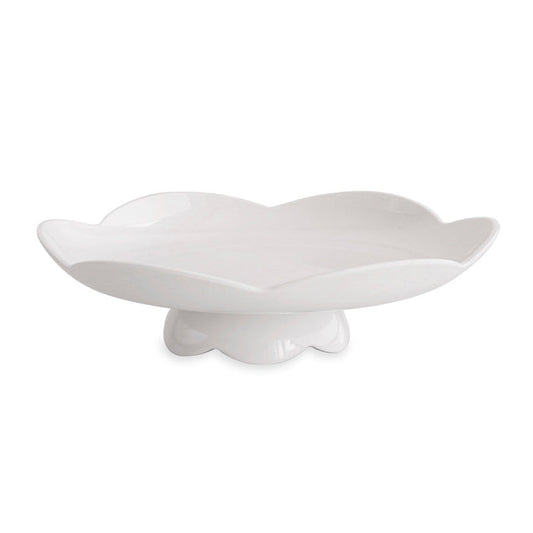 Beatriz Ball Vida Amelia Pedestal Cake Plate White — White scalloped cake stand isolated on white