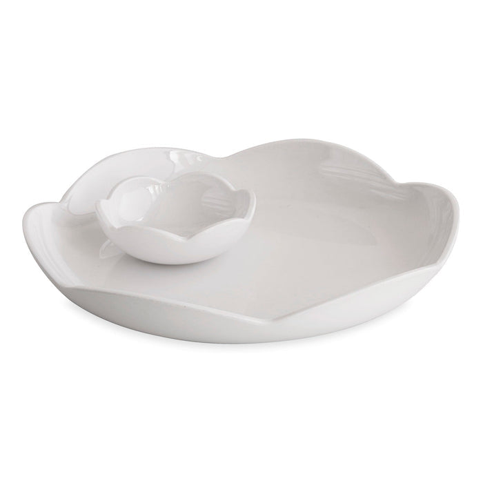 Beatriz Ball Vida Amelia Round Platter with Mini Dip Bowl White — White platter with its mini dip bowl isolated on white