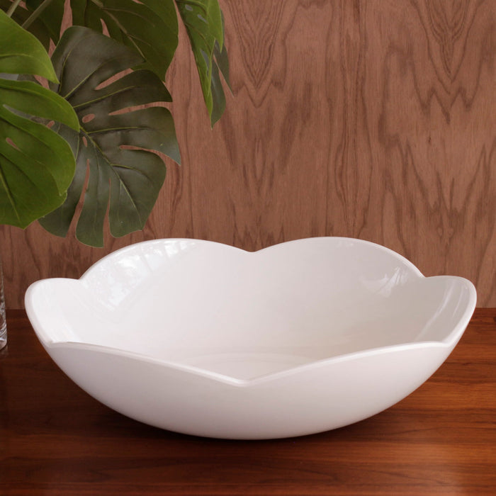 Beatriz Ball Vida Amelia Large Bowl White — Empty bowl beside large green leaves