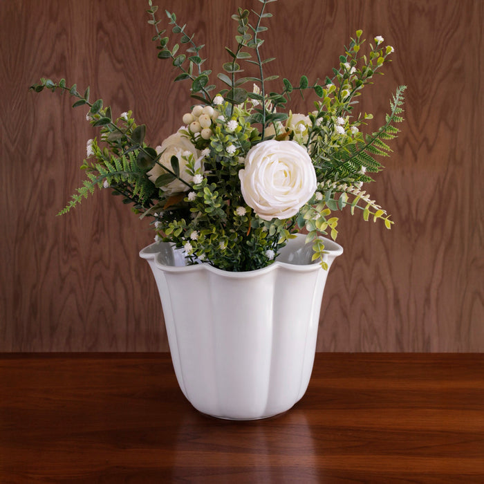 Beatriz Ball Vida Amelia Vase White — With a mixed floral arrangement