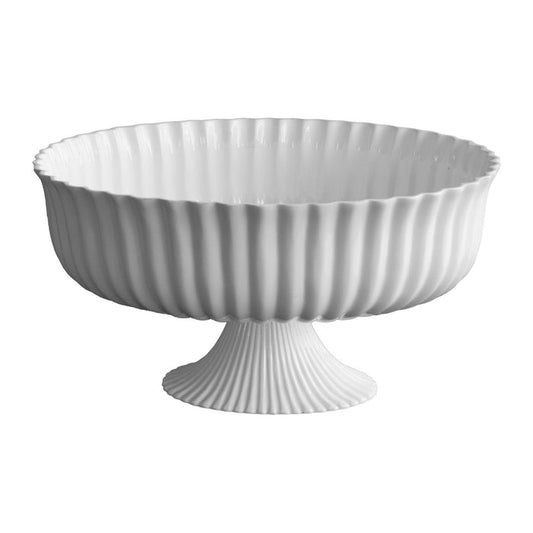 Beatriz Ball Vida Vienna Large Centerpiece White — White fluted oval pedestal bowl isolated on white