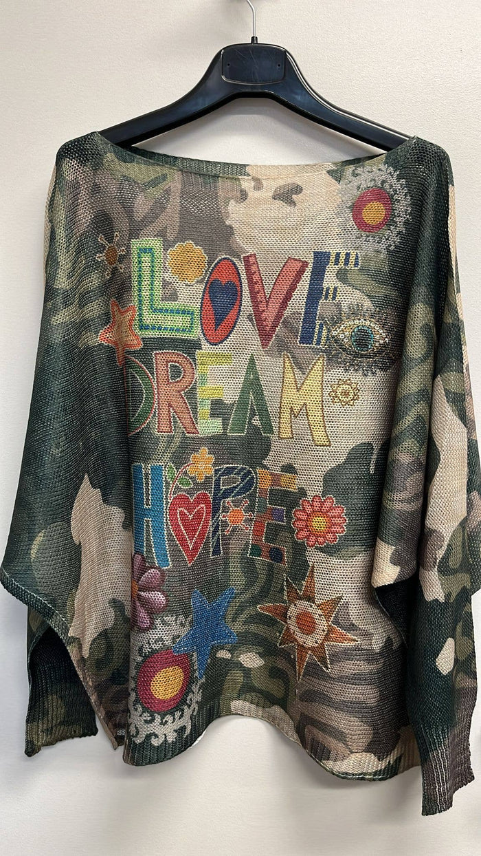 VILC LOVE CAMO Round Neck Knit Printed Sweater