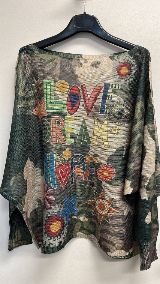 VILC LOVE CAMO Round Neck Knit Printed Sweater
