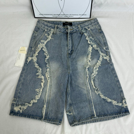 Vintage-styled cat whisker denim shorts