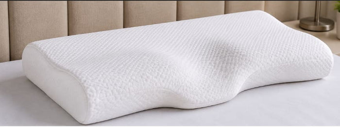 Vo Curvy Memory Foam Pillow with Cotton Cover – White Ergonomic Curved Support Pillow 35 x 55 cm