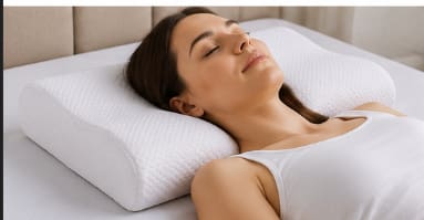 Vo Curvy Memory Foam Pillow with Cotton Cover – White Ergonomic Curved Support Pillow 35 x 55 cm