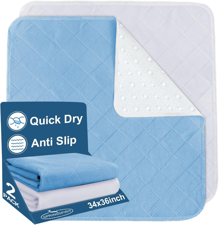 Washable Reusable Bed Pad/ Mat - 34" x 36", 2 Pack, Incontinence Underpads, Waterproof Chuck Pads, Sheet Protector with Non-slip Back for Adults, Elderly, Kids and Pets, Machine Washable - Biloban Online Store