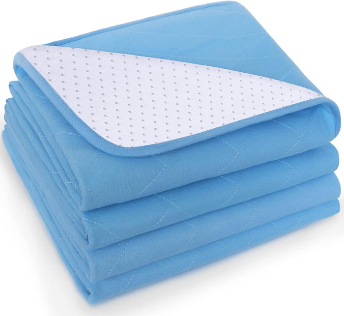 Washable Reusable Bed Pad - 34" x 52", 4 Pack, Incontinence Underpads, Waterproof Chuck Pads, Sheet Protector with Non-slip Back for Adults, Elderly, Kids and Pets, Machine Washable, Blue - Biloban Onelin Store