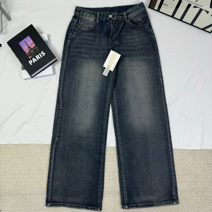 Washed and distressed denim pants