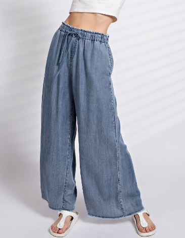 Washed Denim Wide Leg Pants