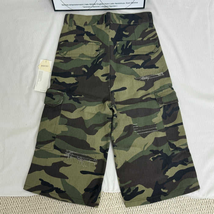 Washed Distressed Camouflage Shorts