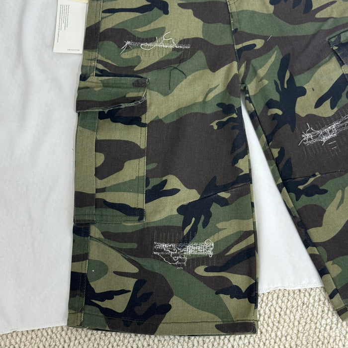 Washed Distressed Camouflage Shorts
