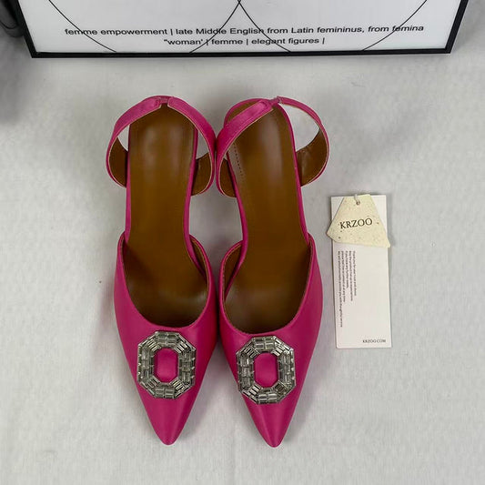 Waterdrop square buckle silk satin high heels