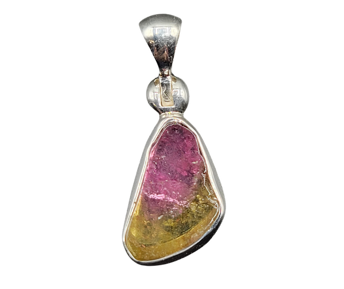 Watermelon Tourmaline Raw Freeform sterling silver Pendant .4"
