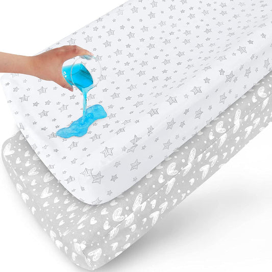 Waterproof Changing Pad Cover - 2 Pack, 100% Jersey Knit Cotton, Grey & White - Biloban Online Store