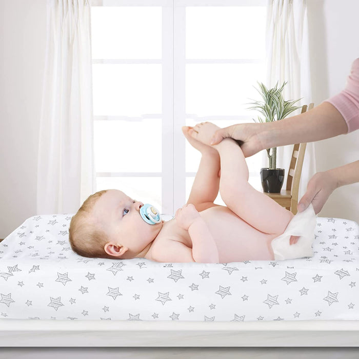 Waterproof Changing Pad Cover - 2 Pack, 100% Jersey Knit Cotton, Grey & White - Biloban Online Store