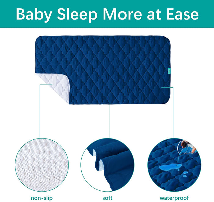 Waterproof Crib Mattress Protector Pad | Bed Pad Mat - 52" x 28", Anti Slip & Durable, Navy - Biloban Online Store