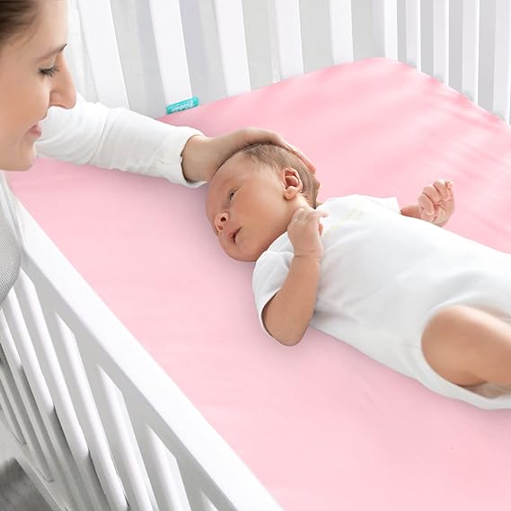 Waterproof Crib Sheet - 2 Pack, Ultra Soft Microfiber, Grey & Pink (for Standard Crib/ Toddler Bed)