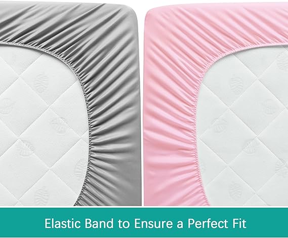 Waterproof Crib Sheet - 2 Pack, Ultra Soft Microfiber, Grey & Pink (for Standard Crib/ Toddler Bed)