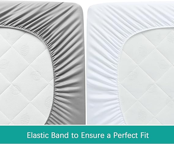 Waterproof Crib Sheet - 2 Pack, Ultra Soft Microfiber, White & Grey (for Standard Crib/ Toddler Bed)