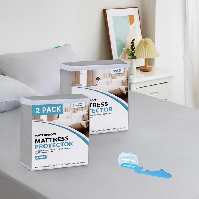 Waterproof Mattress Protector Twin & Full Size, 2 Pack, Noiseless & Soft Mattress Cover with Deep Pocket Up to 14" Depth, Super Breathable & Easy Wash - Biloban Online Store