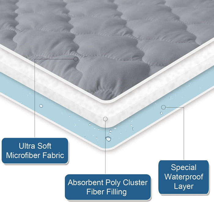 Waterproof Mattress Protector Quilted, Breathable & Noiseless Mattress Pad Cover, Fitted with Deep Pocket, Grey - Biloban Online Store