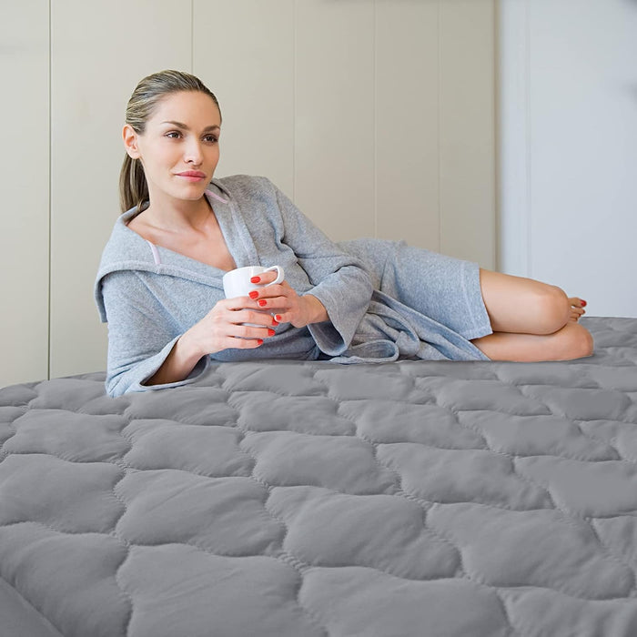 Waterproof Mattress Protector Quilted, Breathable & Noiseless Mattress Pad Cover, Fitted with Deep Pocket, Grey - Biloban Online Store