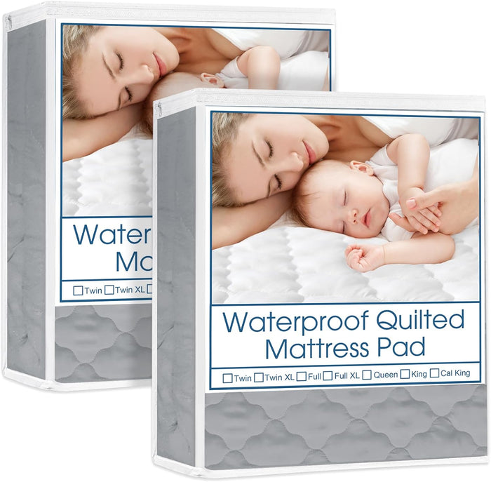Waterproof Mattress Protector Quilted, 2 Pack, Breathable & Noiseless Mattress Pad Cover, Fitted with Deep Pocket, Grey - Biloban Online Store